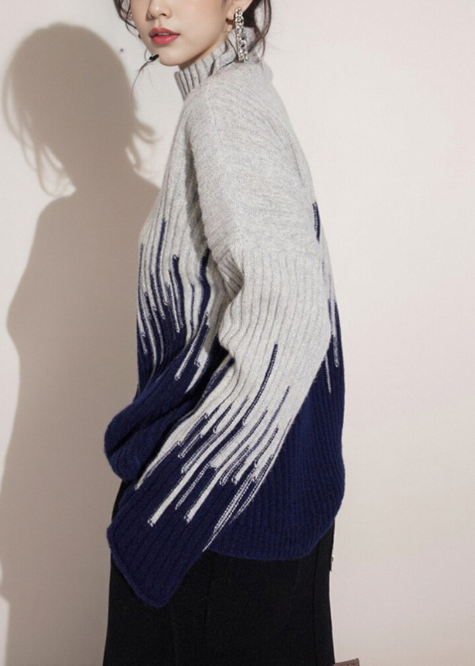 Pull col roulé épais en tricot beige bohème hiver WK007