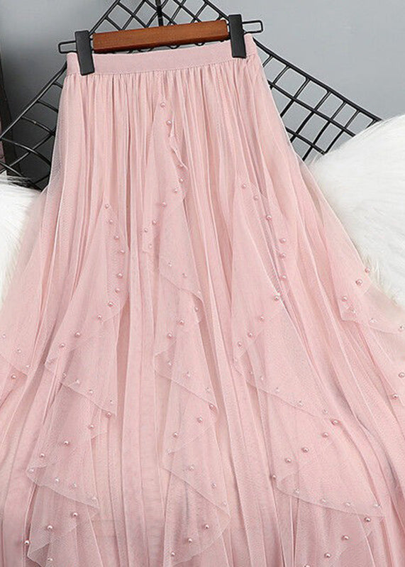 Bohemian Bead Waist Maxi Elastic Tulle Nail Skirt Green Patchwork