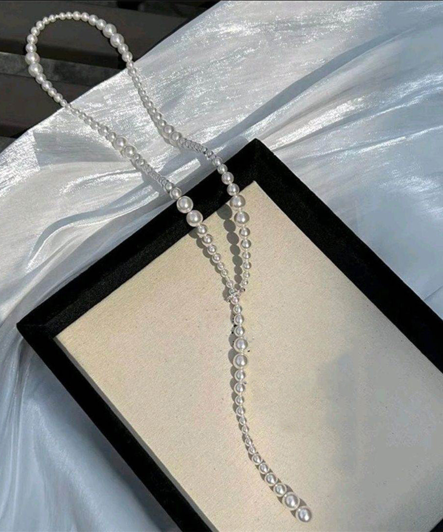 Beading Alloy Bohemian Gratuated Bead Pearl Sweater White