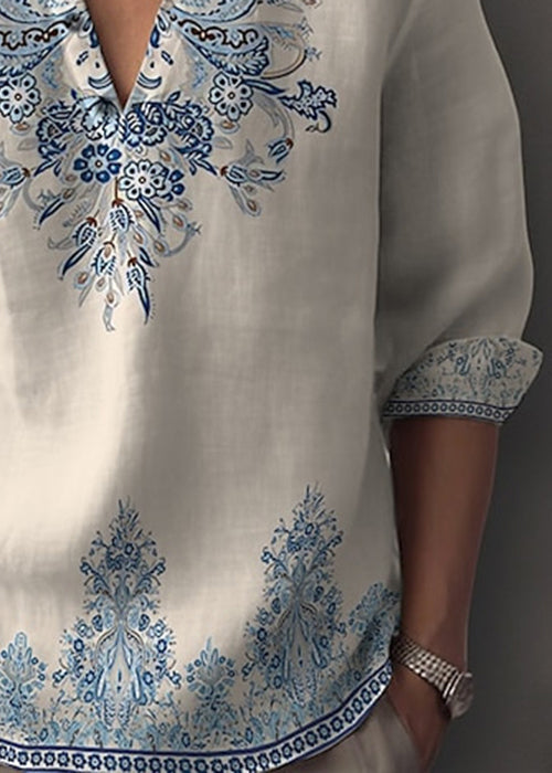 V White Men's Neck Half Print Cotton Shirts T Bohemian Oversized