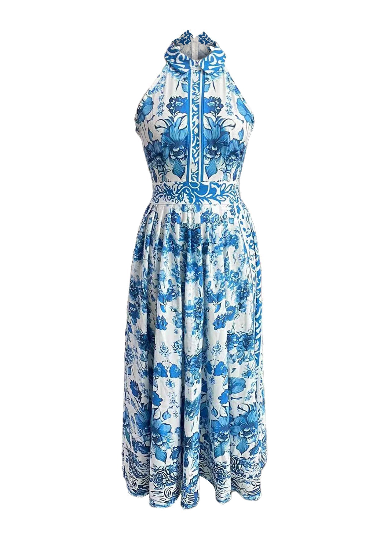 Collar Maxi Summer Pan Baby Peter Dress Boho Blue Print