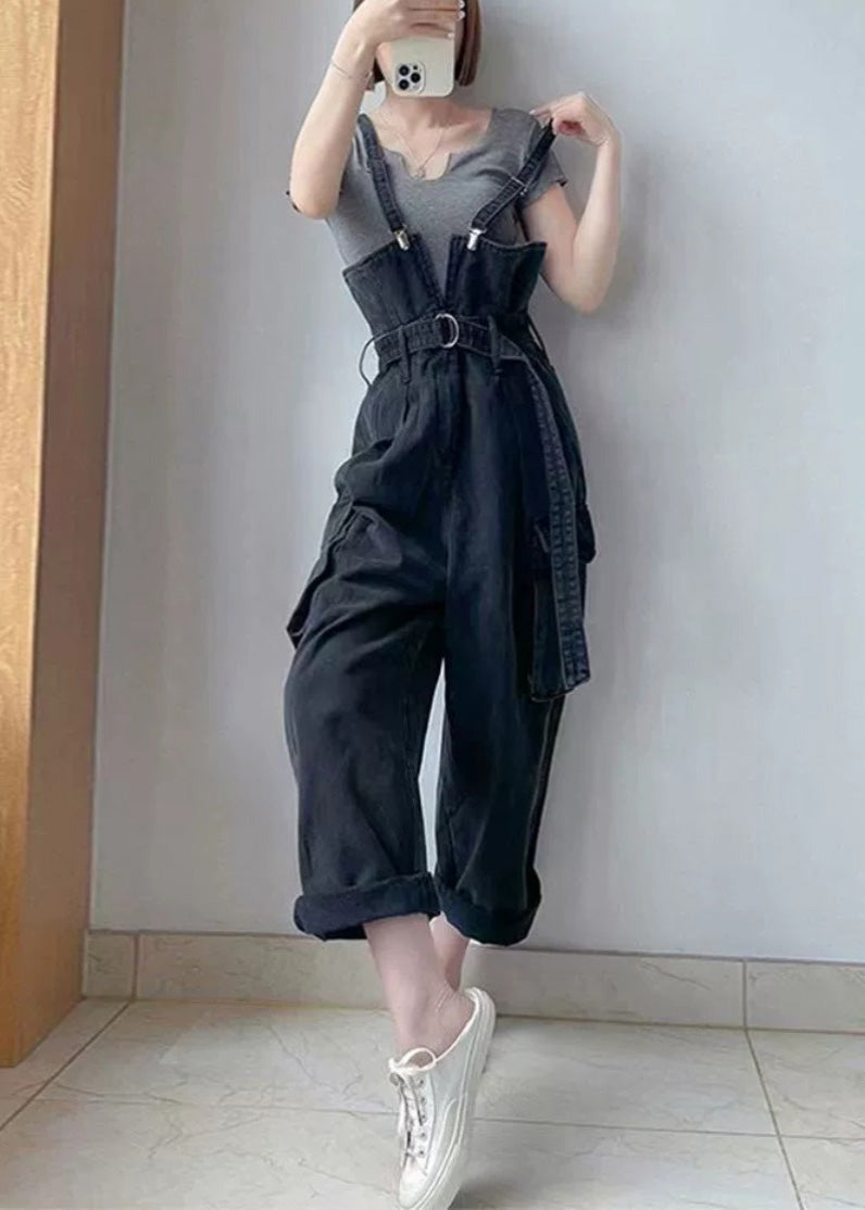 Tunic Black Boho Denim Pockets Jumpsuit Overalls Summer