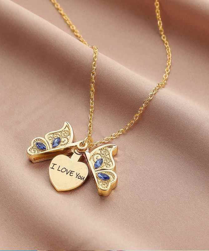 I Alloy Boho Love Butterfly You Zircon Copper Gold Pendant