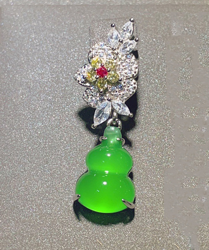 Boho Grüne Sterling Silber Zirkon Jade Kürbis Floral Tropfen Ohrringe AC1057