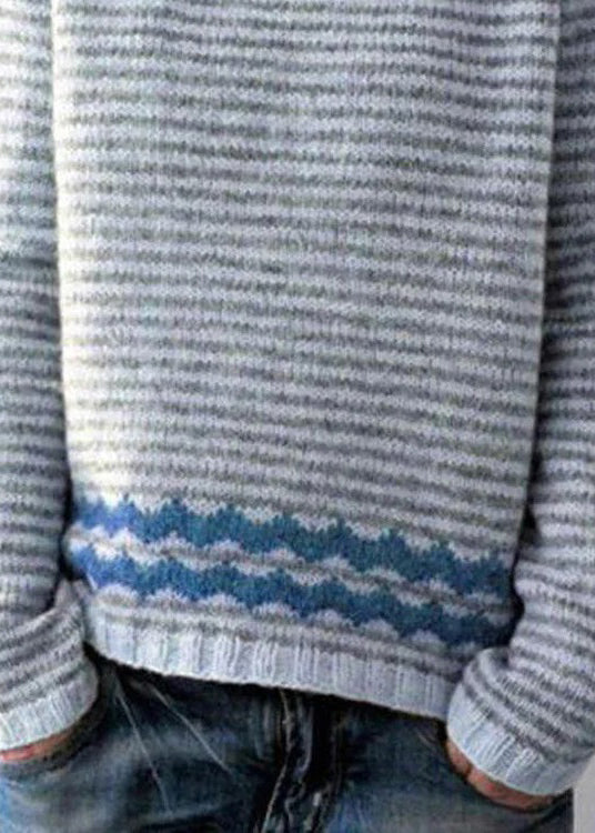 Boho Grau Gestreift O Hals Gemütliche Strick Pullover Herbst QA057