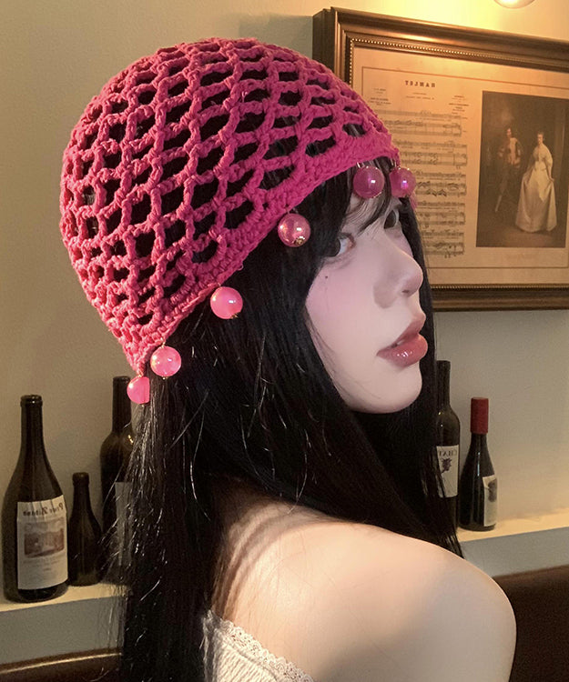 Boho Handgemachter Boonie-Hut mit Rosen-Aushöhlung und Perlenstrick WI022