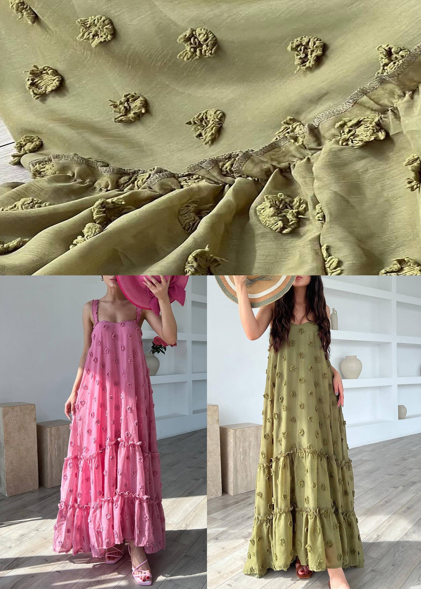 Floral Strap Ruffled Pink Dress Spaghetti Boho Cotton Sleeveless