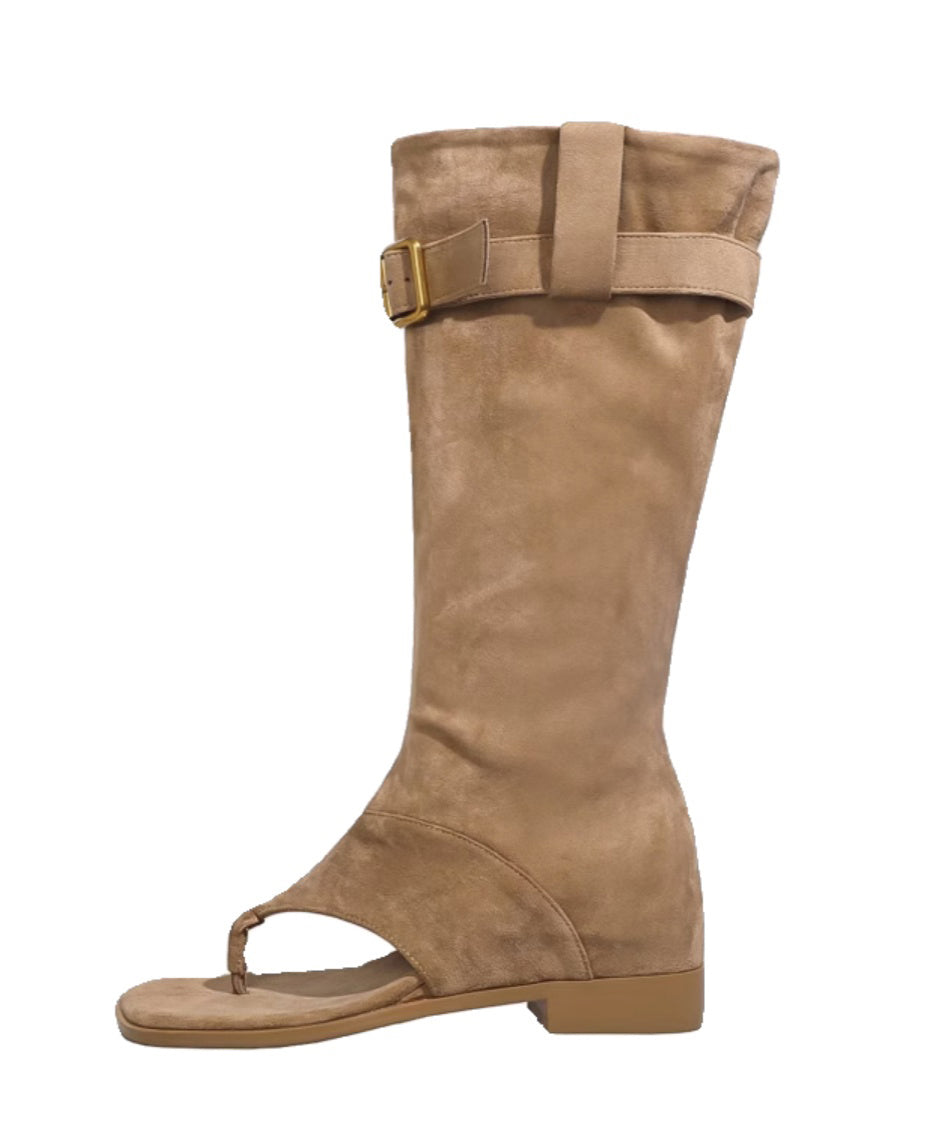 Stilvolle, bequeme Khaki-Zehentrenner-Stiefel im Boho-Stil OI059