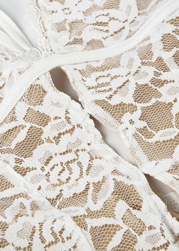 Dress Sleeveless Hollow Neck V White Lace Boho Ankle Out