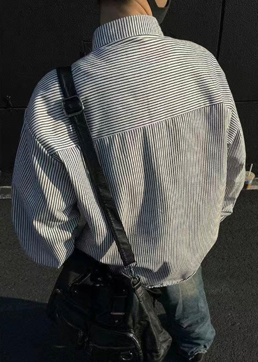 Boutique Black Shirts Spring Striped Button Men's Cotton