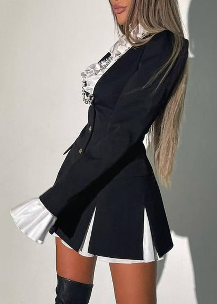 Boutique Blau Rüschen Knopf Baumwolle Zweiteiler Set Herbst QR014