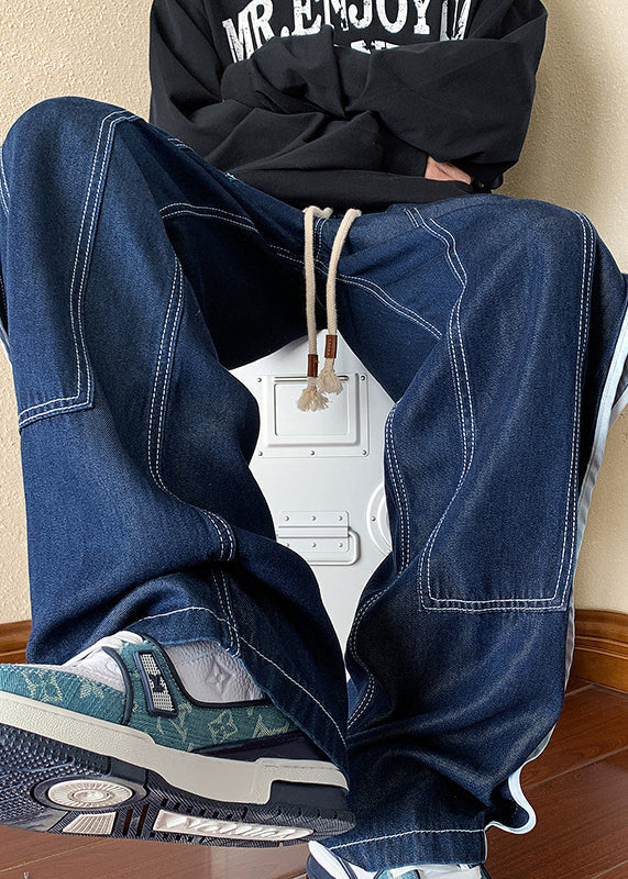 Denim Apparel Men Pants Boutique Oversized Patchwork Spring Navy