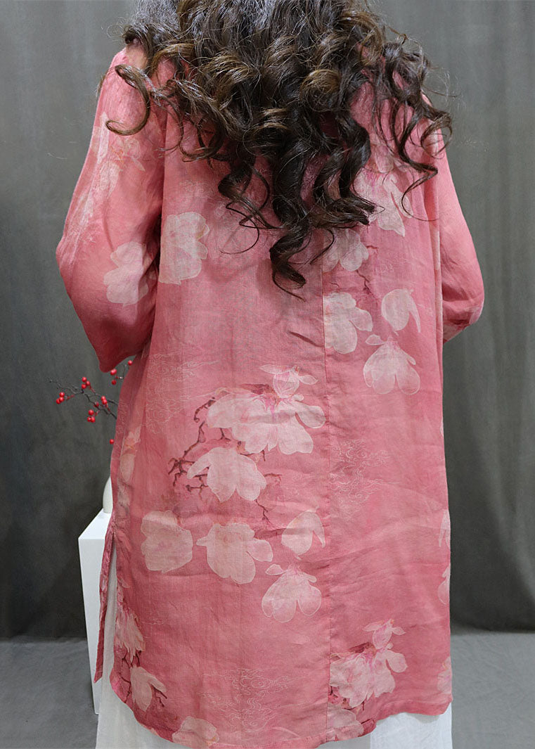 Chemise en lin à imprimé violet et boutons chinois Boutique Été AP085