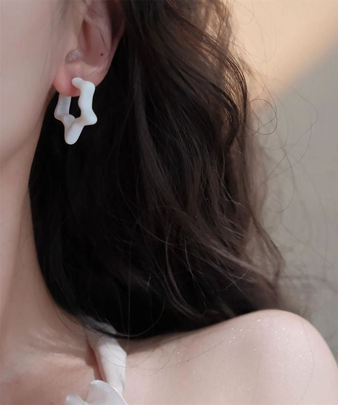 Star Five-Pointed Blue Hoop Sterling Earrings Silver Brief