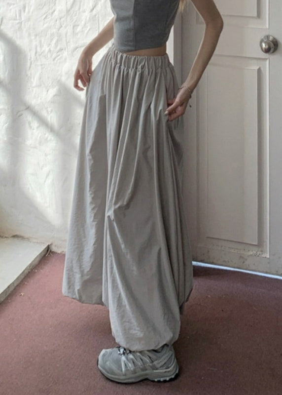 Pockets Elastic Waist Grey Skirt Maxi Brief
