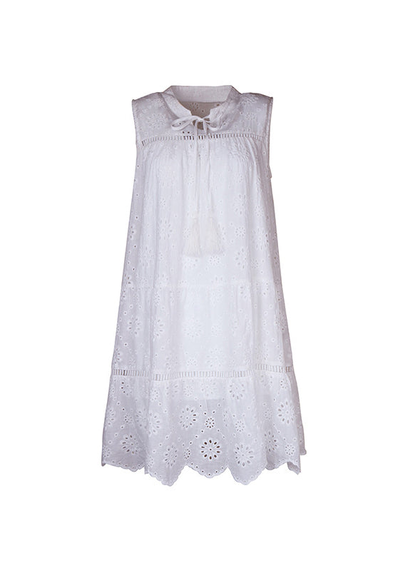 Summer Stand Mid Out Dress Hollow Brief Collar White