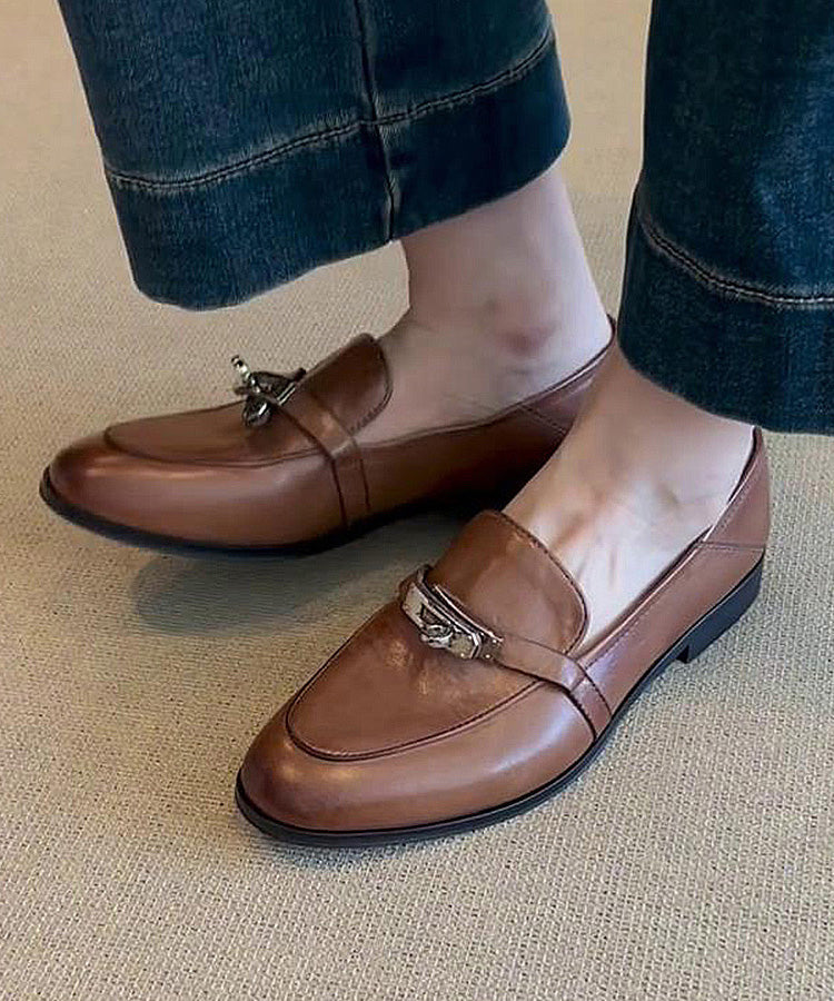 Loafers Splicing Leather Brown Cowhide For Women