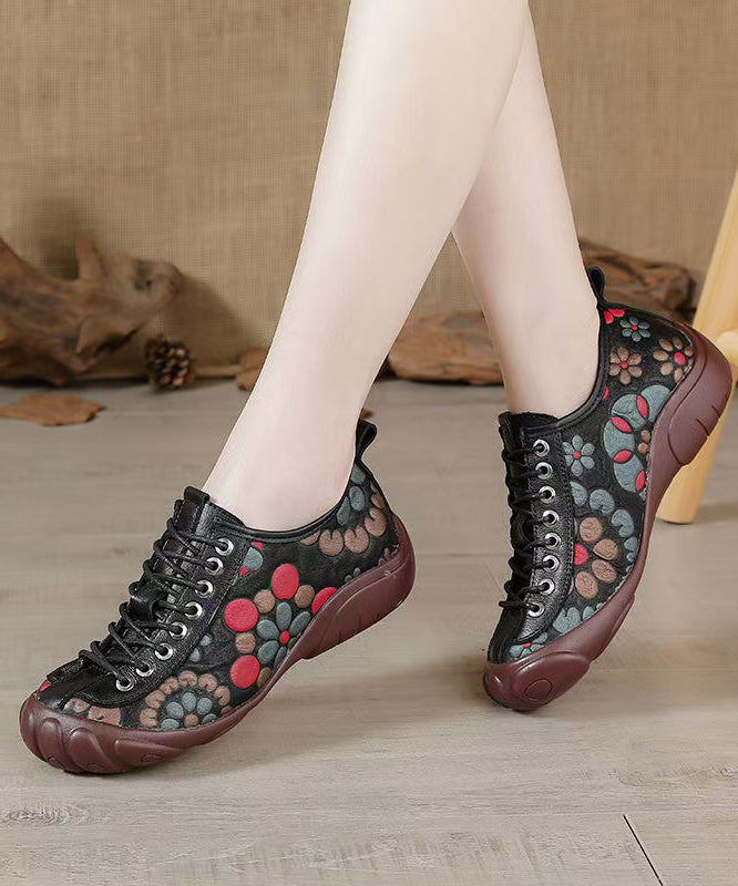 Strap Splicing Embossed Brown Shoes Cowhide Flat Leather Cross