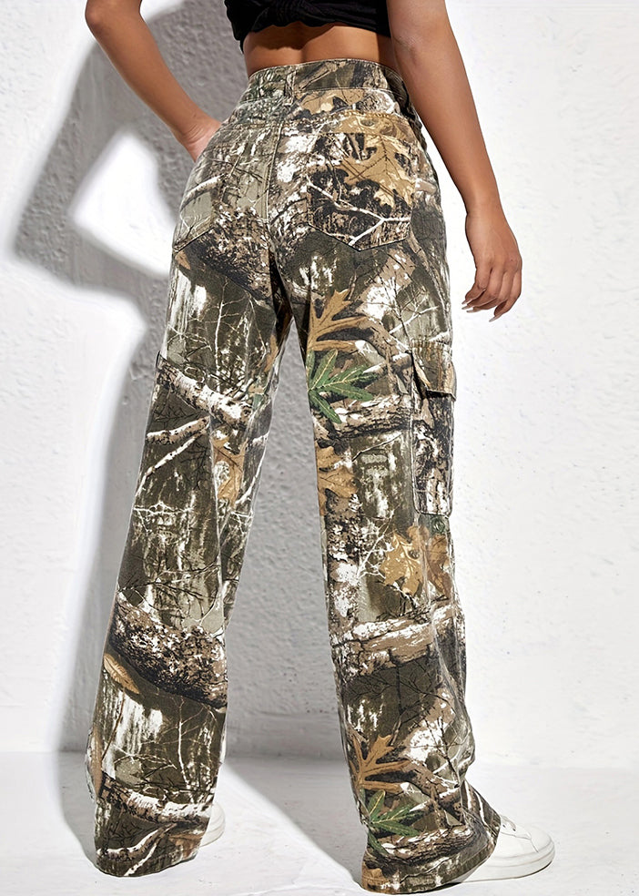 Pockets Casual Print Spring Pants Waist High Cotton