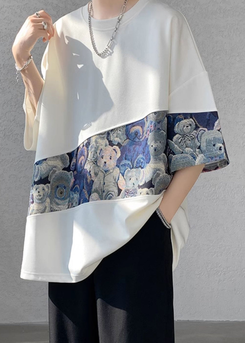 Men Neck Cotton O T Summer Purple Patchwork Shirt Casual