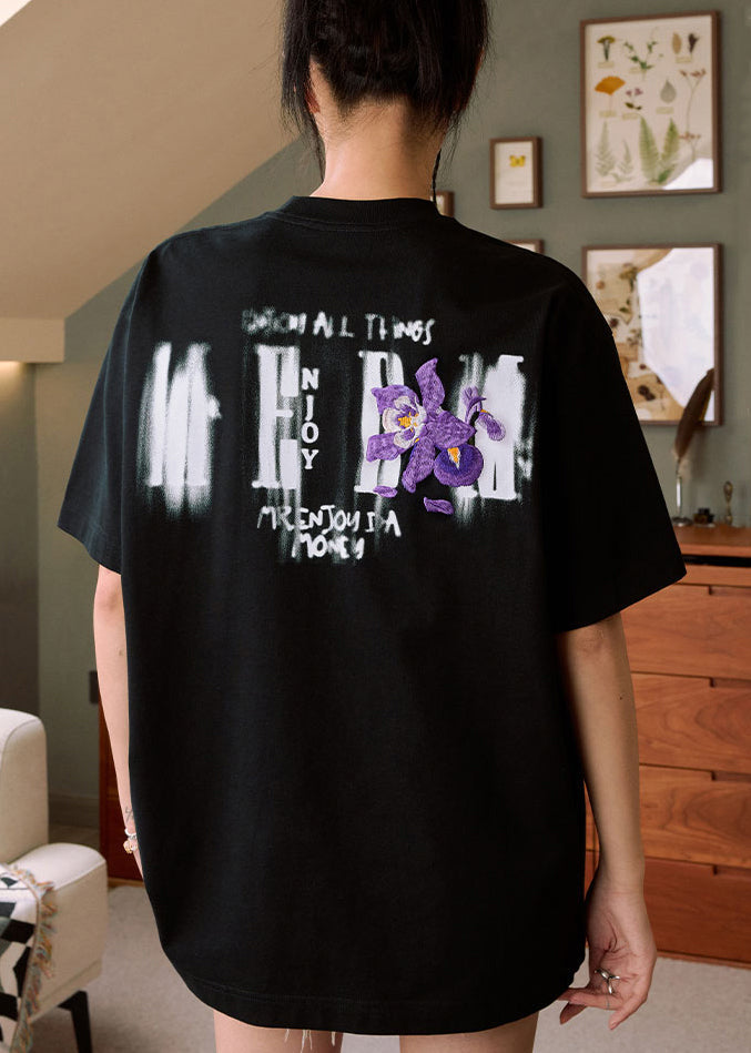 T-shirt décontracté à col rond en coton blanc brodé pour homme, confortable et neutre, été LK052