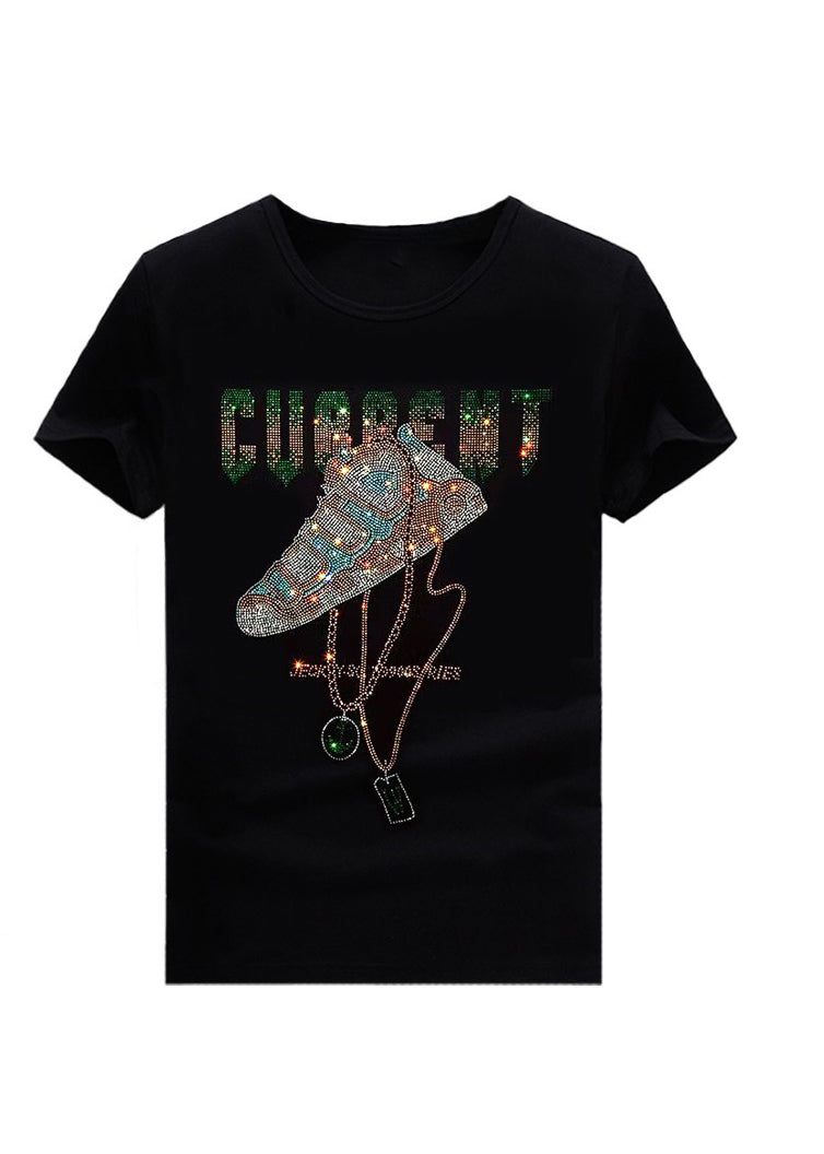 Cotton O Zircon Chic Neck Black Summer Men T Shirt