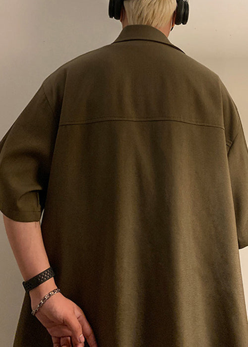 Schicke grüne asymmetrische Patchwork-Baumwollhemden für Herren im Sommer YT079