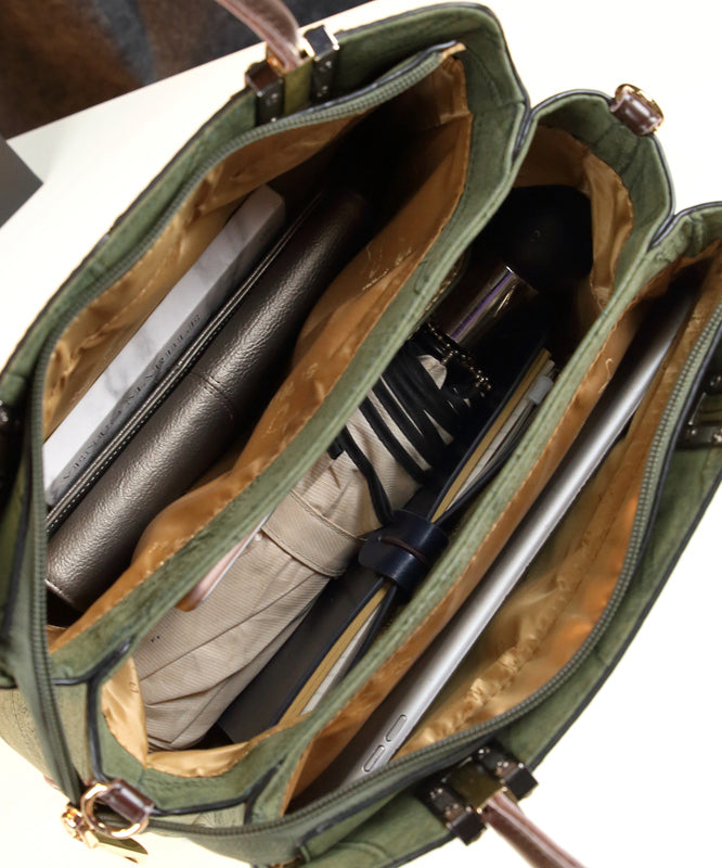 Chic Green Jacquard Large Capacity Faux Leather Tote Handbag YX001