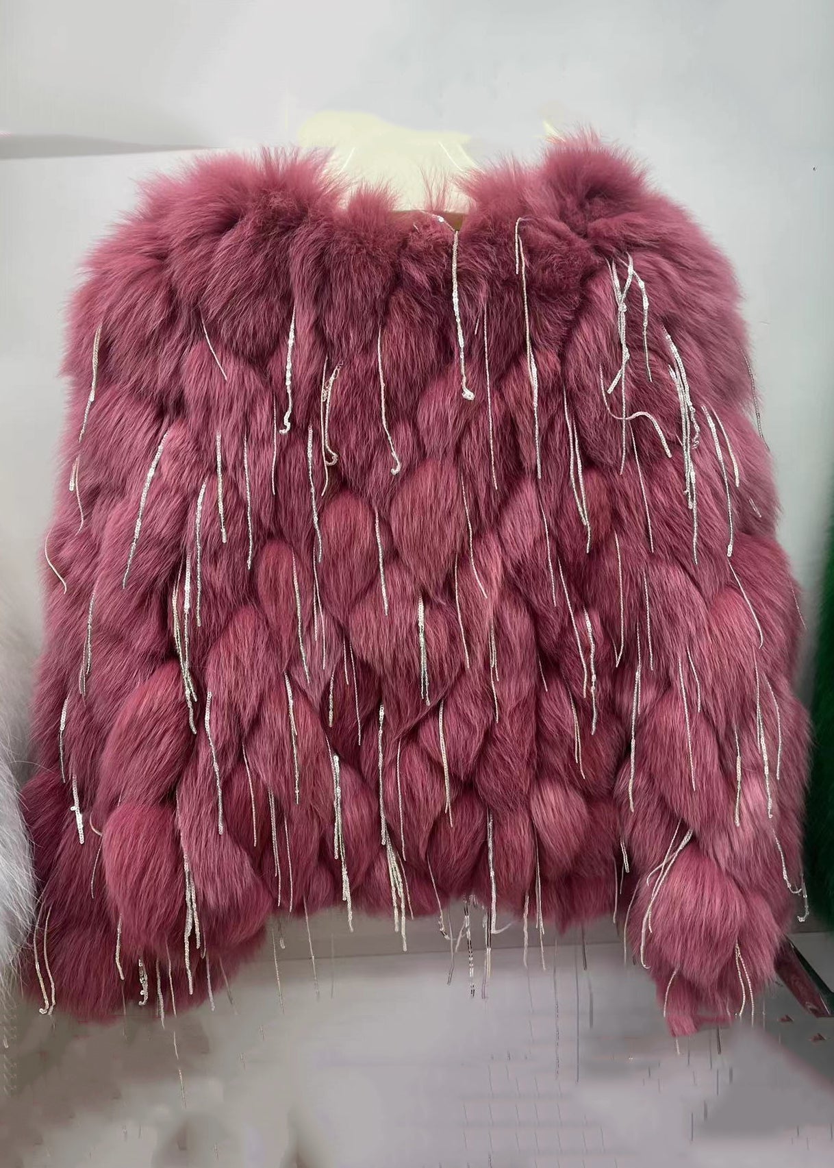 Chic Green Tasseled Original Design Leather And Fur Coats Spring YW043