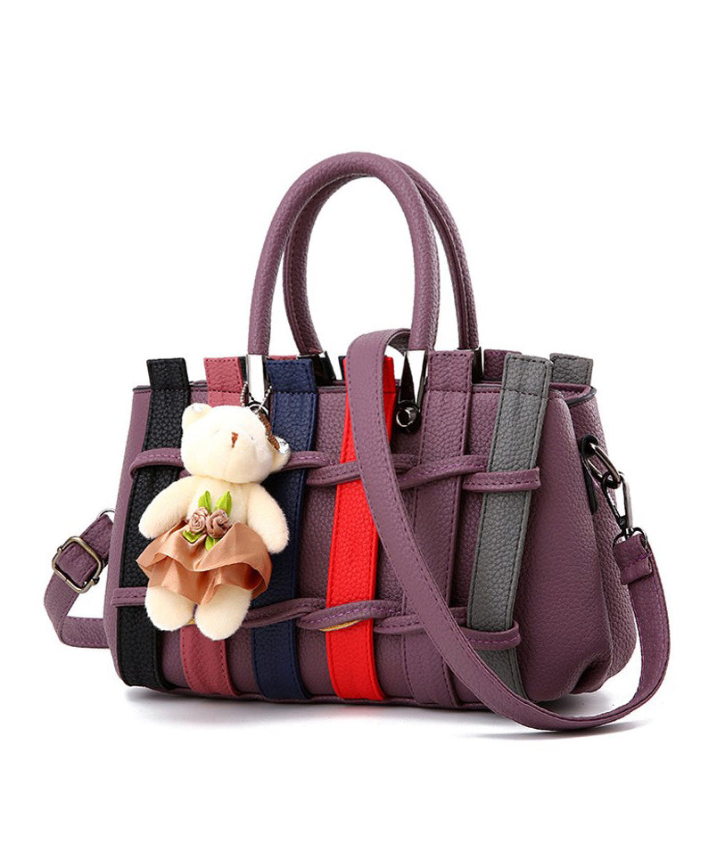 Faux Leather Tote Grey Patchwork Handbag Chic