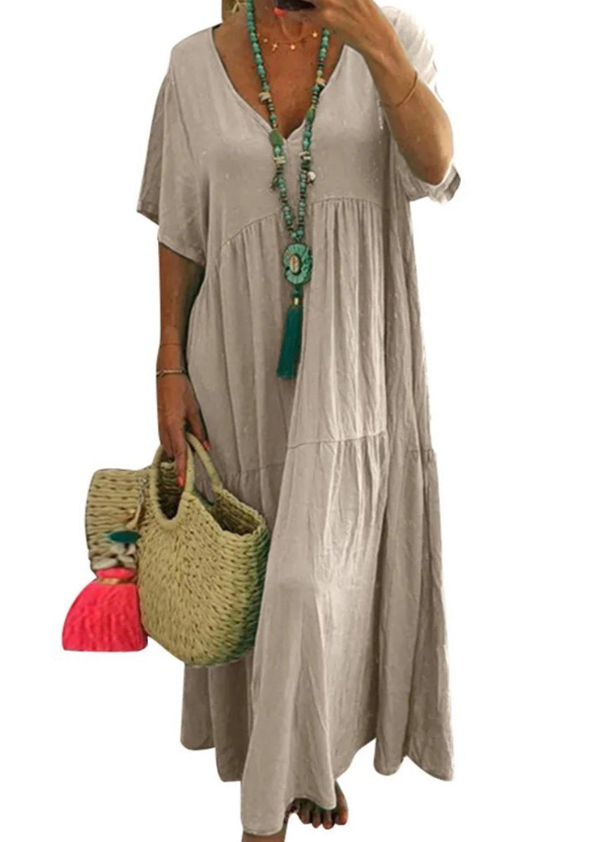Beach Dress Green Cotton Lake Oversized Summer Patchwork Chic