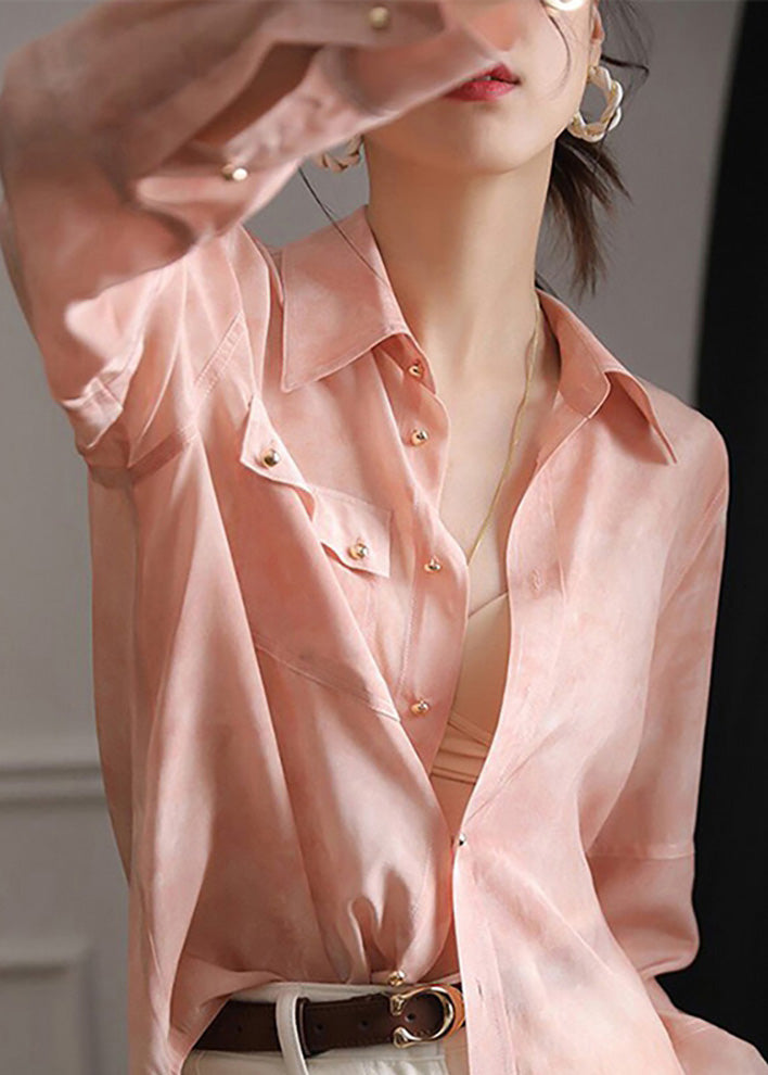 Collar Blouse Pink Chic Peter Spring Pan Top Button Chiffon