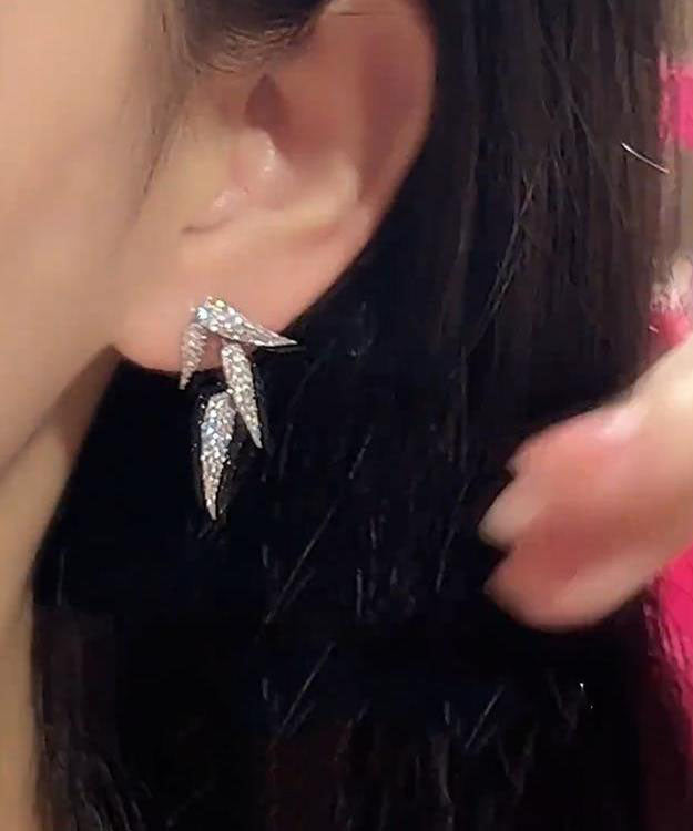 Chic Silk Sterling Silver Bamboo Leaves Stud Earrings TX003