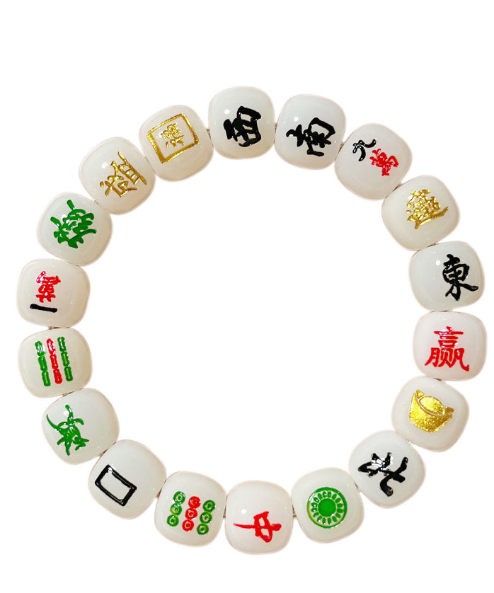 Alloy Mahjong Chain Buddhist Chic Bead White Bracelet