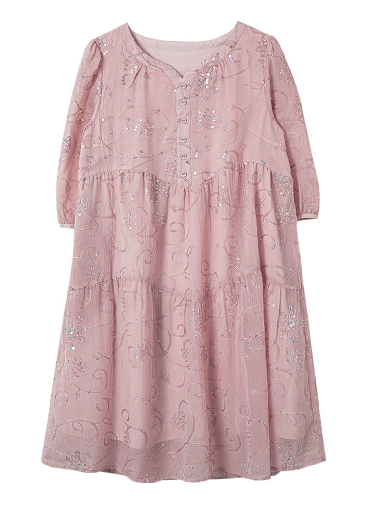 Cotton Summer Yellow Sequins Chic Patchwork Dress Embroidered