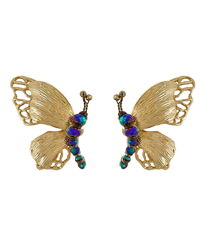 Style Gold Stud Earrings Alloy Chinese Butterfly Beading