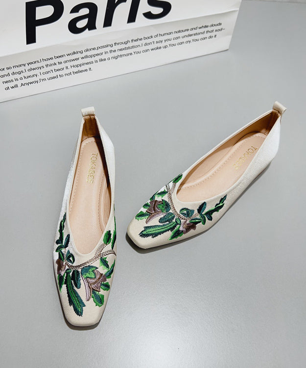 Shoes Satin Embroidered Chinese Flat Feet Green Style