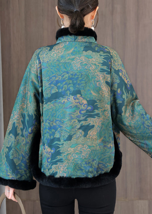 Manteaux en coton à imprimé patchwork avec col en fourrure rouge de style chinois Hiver QG044