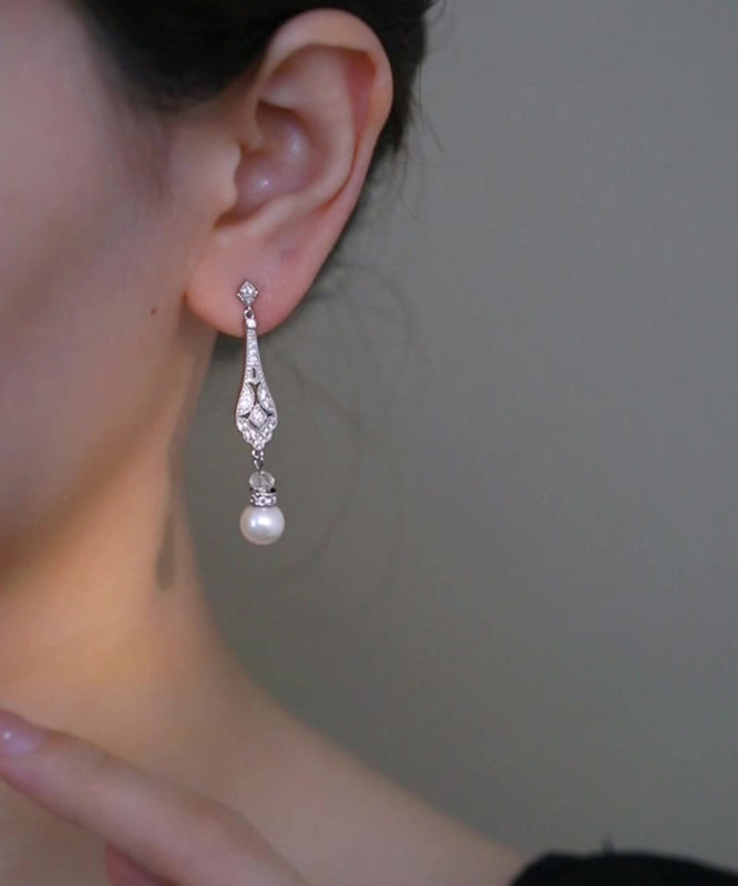 Chinese Earrings Drop Copper Pearl Zircon Silk Style