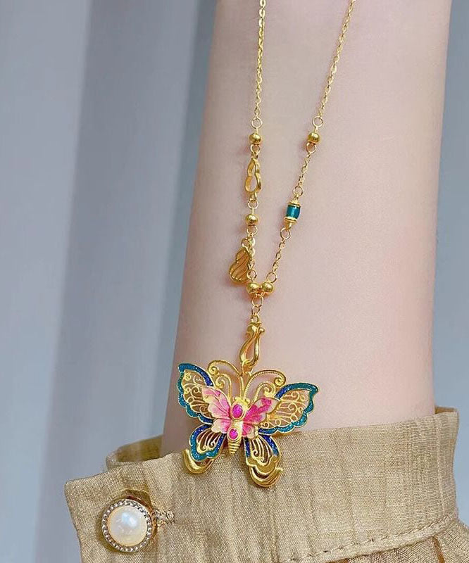 Chinese Style Silver Overgild Enameling Butterfly Sterling