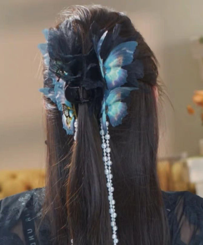 Fabric Pearl Blue Hairpin Tassel Classy Zircon