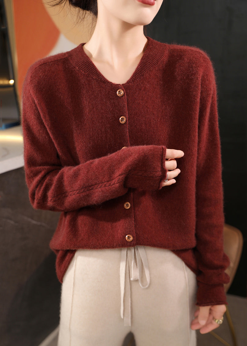 Classy Coffee O Neck Button Woolen Coats Spring TF022