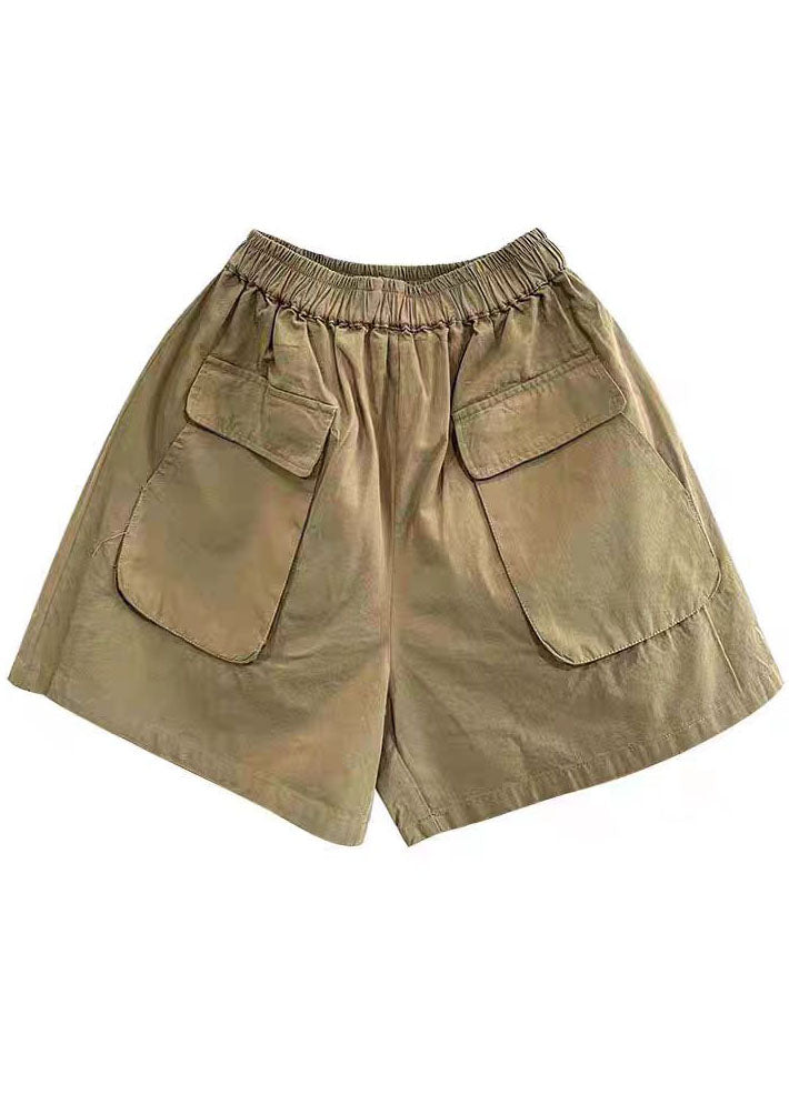 Shorts Waist Pockets Elastic Green Cotton Summer Classy Pants