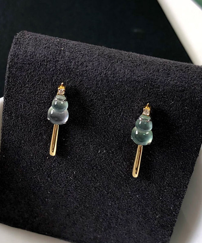 Edle grüne Sterling Silber Overgild Chalcedon Zirkon Glas Kürbis Tropfen Ohrringe AC1060