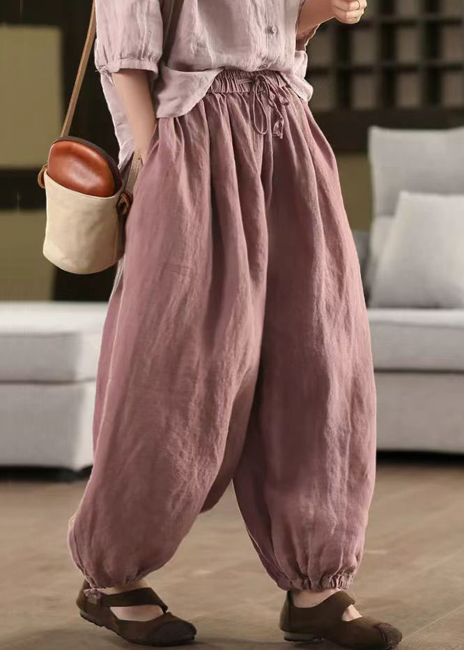 Elastic Beam Pants Pockets Summer Linen Waist Classy