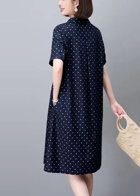 Cotton Pan Navy Classy Summer Collar Dress Dot Peter Mid Pring