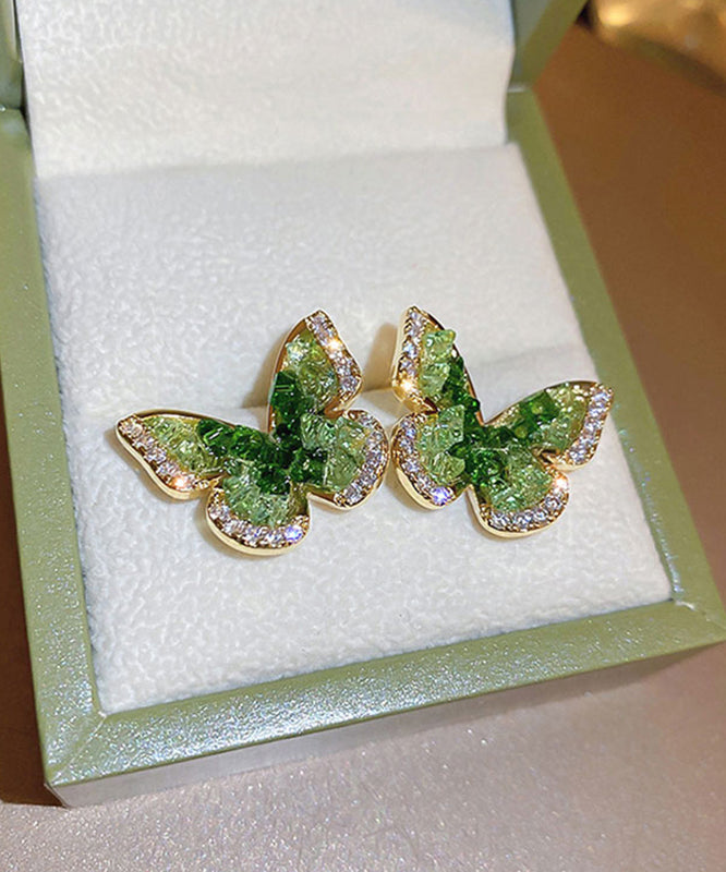 Zircon Stud Green Cute Copper Butterfly Earrings Crystal