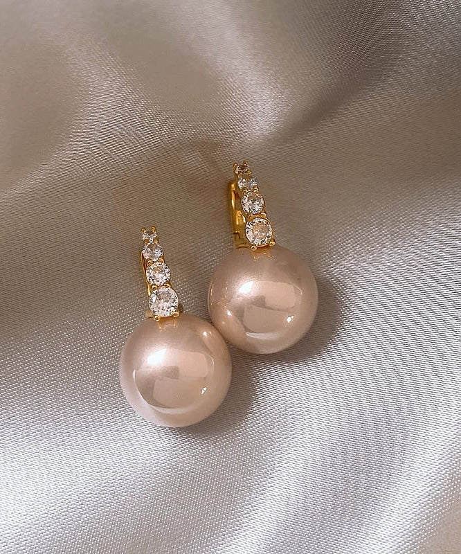Cute Earrings Copper Pink Alloy Pearl Hoop