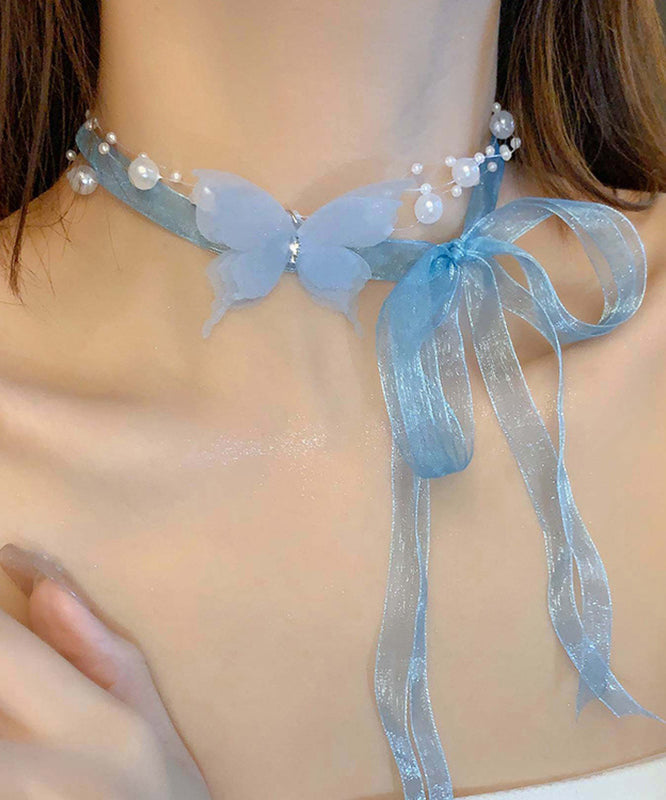 Zircon Pearl Cute Necklace Butterfly Tulle Pink Princess