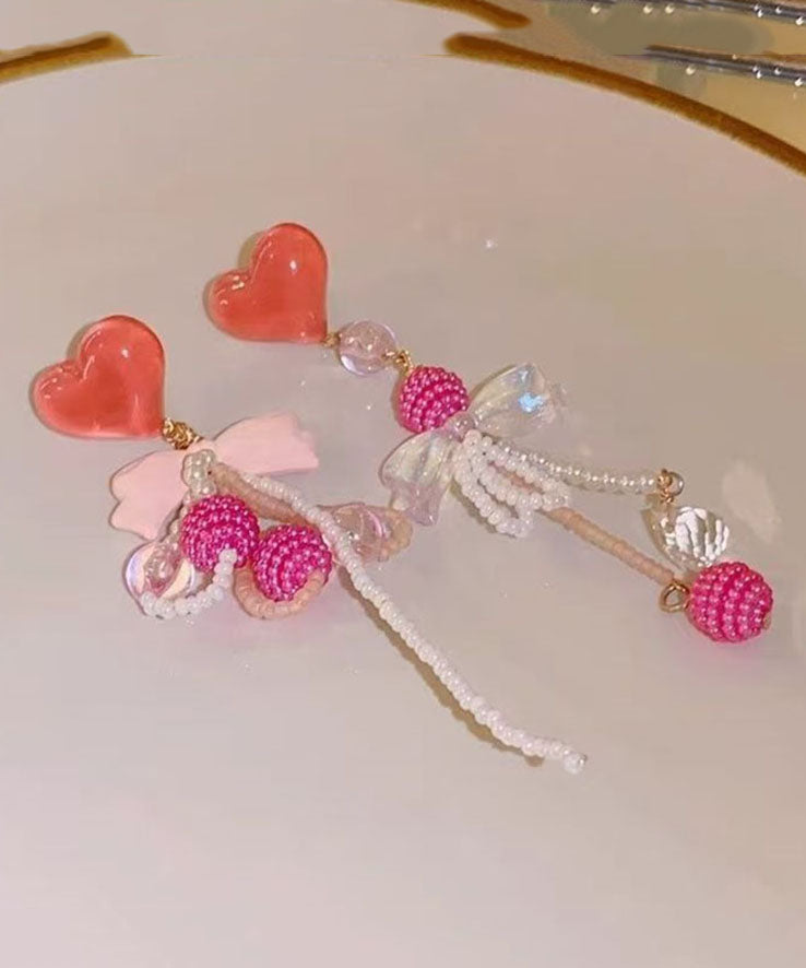 Süße rote Legierung Acrylharz farbige Glasur Floral Quaste Drop Ohrringe QZ005
